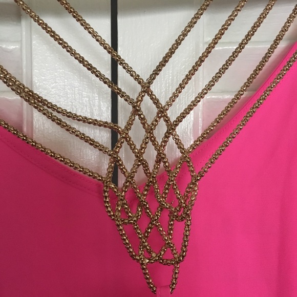 NWT Hot Pink Tank Top With Gold Chain Details - Picture 3 of 3